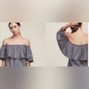 REFORMATION Crop Top Linen Off The Shoulder Grey Ruffle Raw Hem Beach